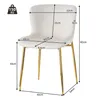 A beige velvet chair with gold legs, shown with dimensions and weight capacity. Produktbild-Vorschau