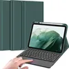 A tablet with a keyboard case and stylus is displayed, with a hand interacting with the touchpad. Produktbild-Vorschau