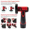 A red and black cordless mini angle grinder with instructional diagrams and text. Náhled obrázku produktu