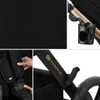 A collage of close-up images showing details of a black Kinderkraft MOOV 2 XL 3in1 Kombikinderwagen. Náhled obrázku produktu