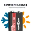 A 9V battery is shown with graphics representing cold and hot temperatures, indicating its performance in extreme conditions. Anteprima dell’immagine prodotto