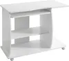 A white computer desk with shelves and a keyboard tray, shown from a three-quarter front angle. Podgląd zdjęcia produktu