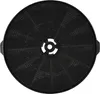 A close-up, top-down view of a black circular charcoal filter for a kitchen range hood. Produktbild-Vorschau