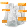 Several white woven bags are shown, with orange text boxes highlighting their features and uses. Anteprima dell’immagine prodotto