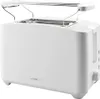 A white two-slice toaster with a warming rack on top. Produktbild-Vorschau