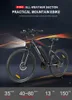 A black electric mountain bike is shown against a dark, abstract background with light streaks. Produktbild-Vorschau