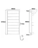 Diagram showing the dimensions of a white electric towel rail. Náhľad obrázku produktu