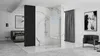 A modern bedroom with an open-plan bathroom featuring a glass shower enclosure. Náhled obrázku produktu