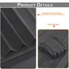 Product details showing a dark gray pleated curtain and how it folds for storage. Náhled obrázku produktu