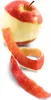 A partially peeled apple with its peel spiraling downwards against a white background. Produktbild-Vorschau