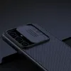 A close-up shot of the back of a black smartphone case with a sliding camera cover. Náhľad obrázku produktu