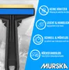 A close-up of an ice scraper with marketing text and icons on a blue background. Produktbild-Vorschau