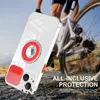 A person riding a bicycle in the background, with a phone case in the foreground. Produktbild-Vorschau