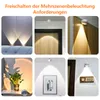 Collage of images showing LED wall lights in various home settings, demonstrating different lighting effects and applications. Produktbild-Vorschau