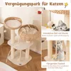 A cat tree with multiple levels and baskets, featuring interactive toys for cats. Anteprima dell’immagine prodotto