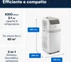 A portable air conditioner with dimensions and features highlighted. Produktbild-Vorschau