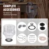 A collection of dust collector accessories, including a cyclone separator, pipes, clamps, and fasteners, displayed against a blurred background of a workshop. Anteprima dell’immagine prodotto
