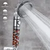 A shower head is shown spraying water, with icons and text indicating different spray modes. Produktbild-Vorschau