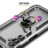 A close-up of a silver phone case with a rotating ring holder, showing its features. Produktbild-Vorschau