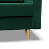 A close-up view of the bottom corner of a green sofa, showing its wooden legs. Produktbild-Vorschau
