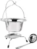 A stainless steel mini-kettle set with a stand and ladle is displayed against a white background. Anteprima dell’immagine prodotto