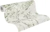 A roll of wallpaper with a green floral pattern on a beige and white background. Produktbild-Vorschau
