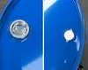 A split image showing two different types of closures on blue metal barrels. Produktbild-Vorschau