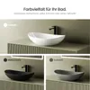 A collage of bathroom sinks in different colors, showcasing color options. Produktbild-Vorschau