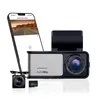 A dashcam, a smartphone, a rear camera, and an SD card are arranged on a white background. Produktbild-Vorschau