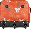 The back of an orange rolling suitcase with a floral and dove pattern. Produktbild-Vorschau