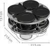 A multi-tiered steaming rack with glass containers and black lids, with dimensions indicated. Voir les images du produit