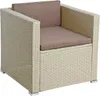 A single beige polyrattan armchair with brown cushions, shown from a front-side angle. Produktbild-Vorschau