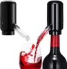 A black electric wine dispenser is shown in use, pouring red wine from a bottle into a glass. Another dispenser is shown separately. Anteprima dell’immagine prodotto