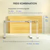 A white adjustable desk frame is shown in front of a wooden tabletop, with measurement guides indicating adjustable dimensions. Anteprima dell’immagine prodotto