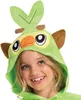 Close-up of a child wearing a green Grookey Pokemon costume hood. Anteprima dell’immagine prodotto