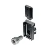 A set of black plastic connectors and a silver metal screw are arranged on a white background. Produktbild-Vorschau