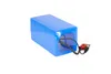 A blue lithium-ion battery pack with black wires and a red connector, isolated on a white background. Náhled obrázku produktu