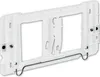 A white plastic mounting bracket with two rectangular openings and a metal wire support. Produktbild-Vorschau