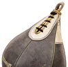 A close-up view of the top portion of a leather speed bag. Produktbild-Vorschau