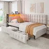A bedroom scene featuring a daybed with storage drawers and LED lighting. Podgląd zdjęcia produktu