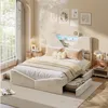 UnboxG Doppelbett 140×200 cm, beige, Samtstoff, mit 4 Produktbild-Vorschau 2