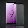 A purple Samsung Galaxy S9 Plus phone is shown next to a black screen protector on a dark, textured background. Produktbild-Vorschau