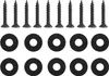 A top-down view of black screws and washers arranged in rows on a white background. Anteprima dell’immagine prodotto