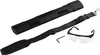 A black carrying case, a black strap with a padded shoulder rest and metal clip, a pair of clear safety glasses, and a small black hex wrench are laid out on a white background. Produktbild-Vorschau