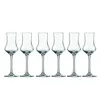 Six clear glass digestif glasses are arranged in a row against a white background. Náhled obrázku produktu