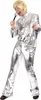 A man wearing a silver disco costume and holding a microphone. Produktbild-Vorschau