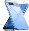 A clear, studio-like shot of a transparent blue phone case with two screen protectors, presented diagonally against a white background. Podgląd zdjęcia produktu