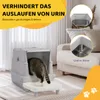 A cat is entering a litter box with a lid and a step, with close-up views of the litter box's interior features. Náhľad obrázku produktu