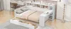 A modern white bed with a built-in desk and shelves. Produktbild-Vorschau