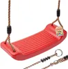 A red plastic swing seat with brown ropes and black connectors, shown against a white background. Anteprima dell’immagine prodotto